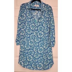 Vineyard Vines Womens M Sand Dollar Print Shirt Dress W/Slip Lining Beach Resort